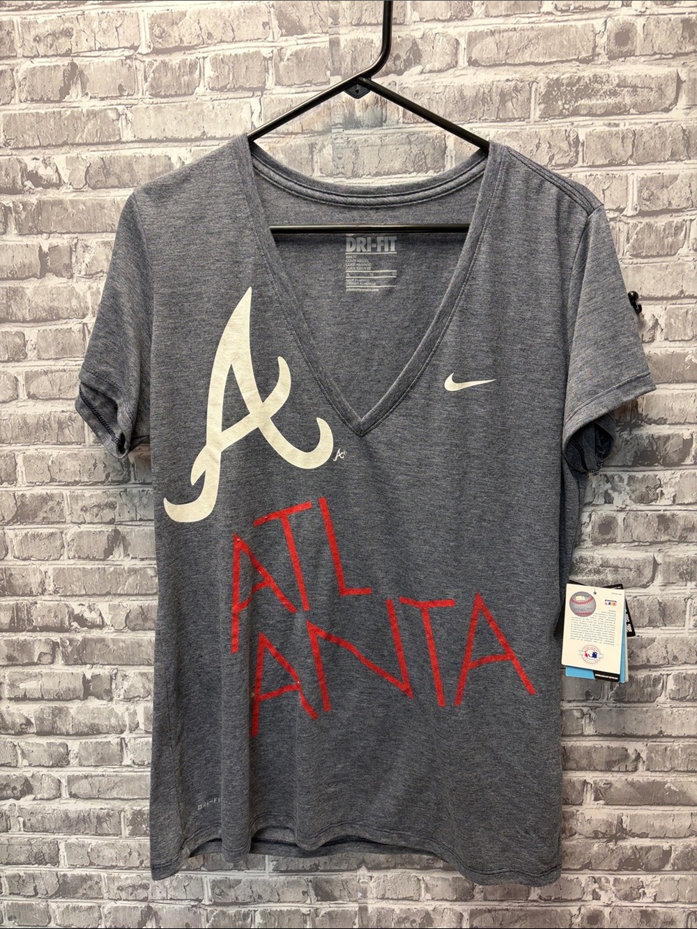 NWT Atlanta Braves Nike Gray Atlanta V-Neck Tee with Red Script
